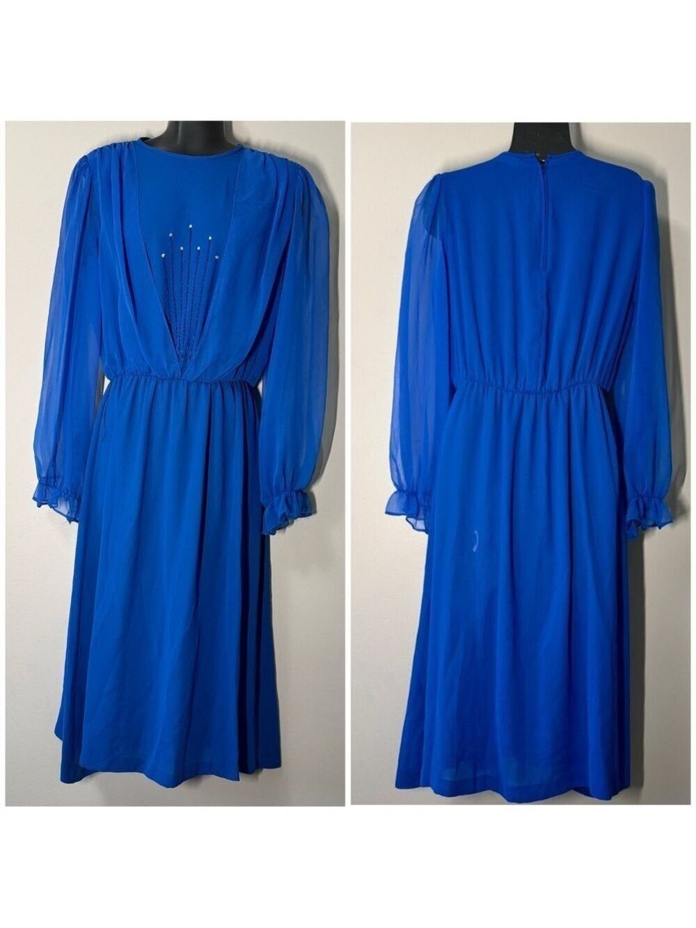 Vintage x Nu-Mode Elegant Blue Bishop Sleeve , Chiffon l Size 12